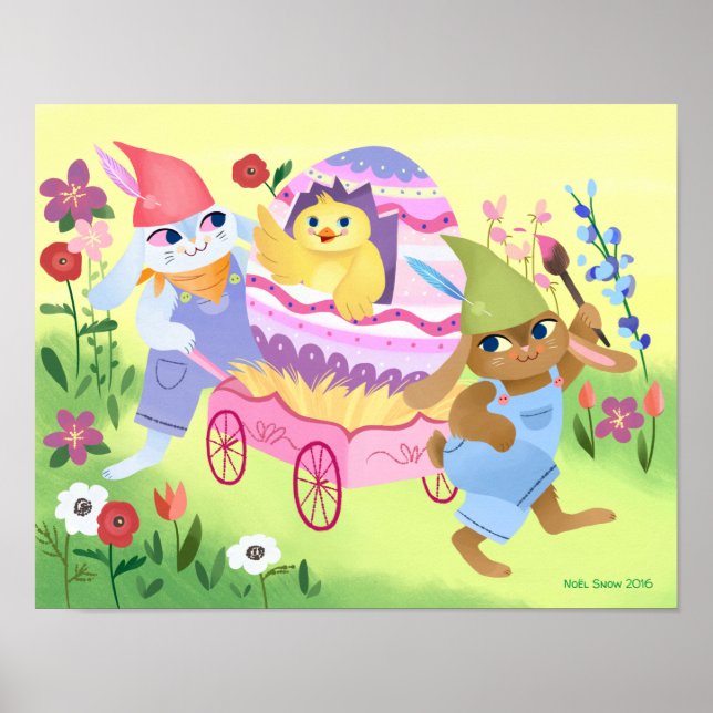 Easter Bunnies and Chick Art Print (Front)