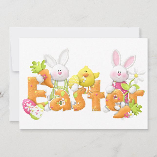 Easter Bunnies and Chick Flat Card (Front)