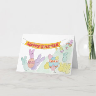 Easter Bunnies and Chicks on a Hill Card