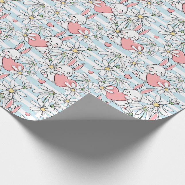 Easter Bunnies and Daisies Easter Wrapping Paper (Corner)