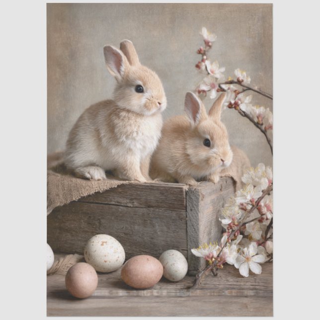 Easter Bunnies and Eggs Decoupage Tissue Paper (Front)