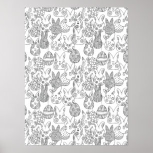 Easter Bunnies and Eggs Large Adult Colouring Post Poster