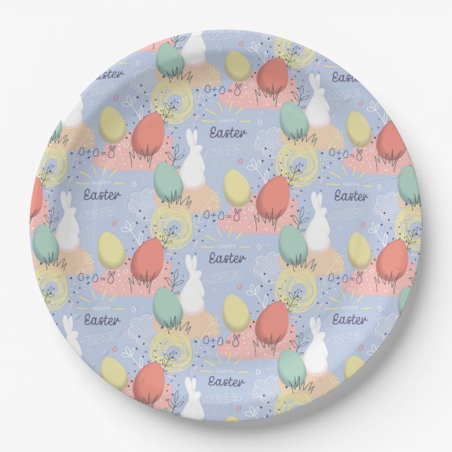 Easter Bunnies and Eggs Paper Plate (Front)