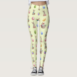 Easter Bunnies and Eggs Pattern on Yellow Leggings