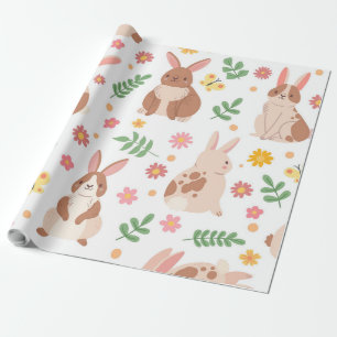 Easter bunnies and flowers wrapping paper