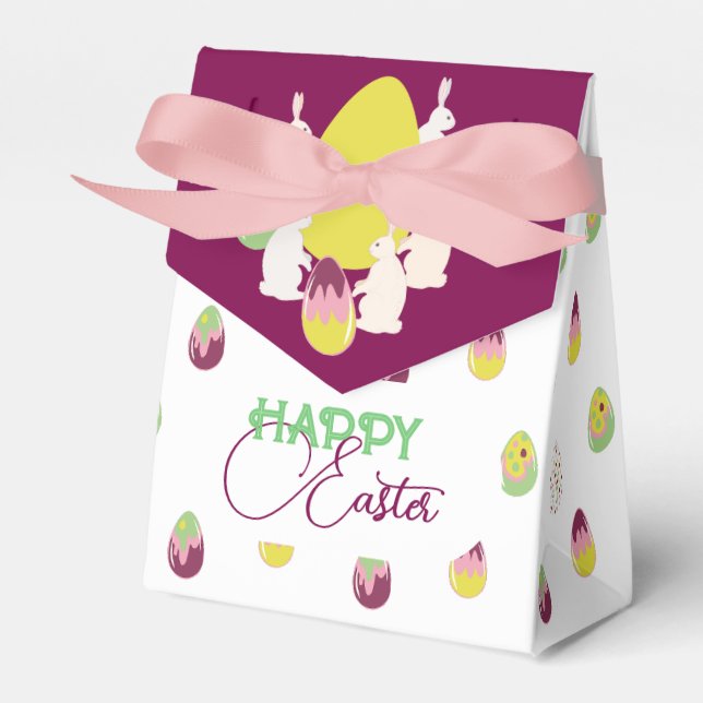 Easter bunnies and painted eggs. Favour Box (Front Side)