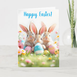 Easter Bunnies and Striped Egg Holiday Card