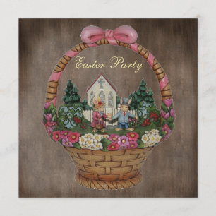 Easter Bunnies & Church Basket Easter Party Invitation