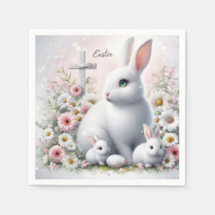 Easter Bunnies, Daisies and Cross Napkin