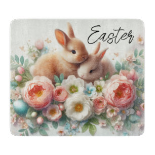 Easter Bunnies, Eggs and Flowers Cutting Board