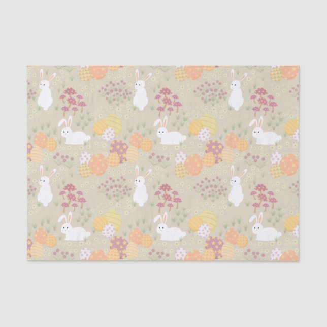 Easter Bunnies, Eggs and Flowers Pastel Colours   Tissue Paper (Front)
