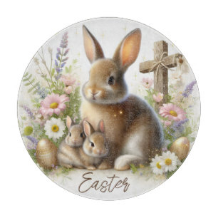 Easter Bunnies, Golden Eggs, Spring Flowers  Cutting Board