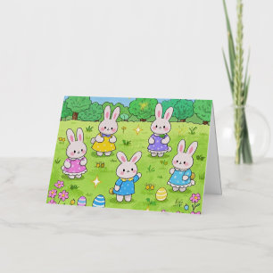 Easter Bunnies hiding eggs in a garden Foil Greeting Card