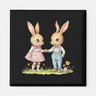 Easter Bunnies Holding Hands - Cute Holiday Design Magnet