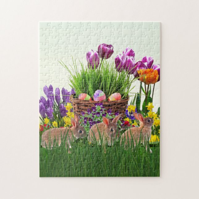 Easter Bunnies in the Garden / Fun Holiday Jigsaw Puzzle (Vertical)