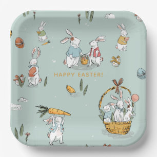Easter Bunnies Pattern Egg and Carrots Hunt Custom Paper Plate