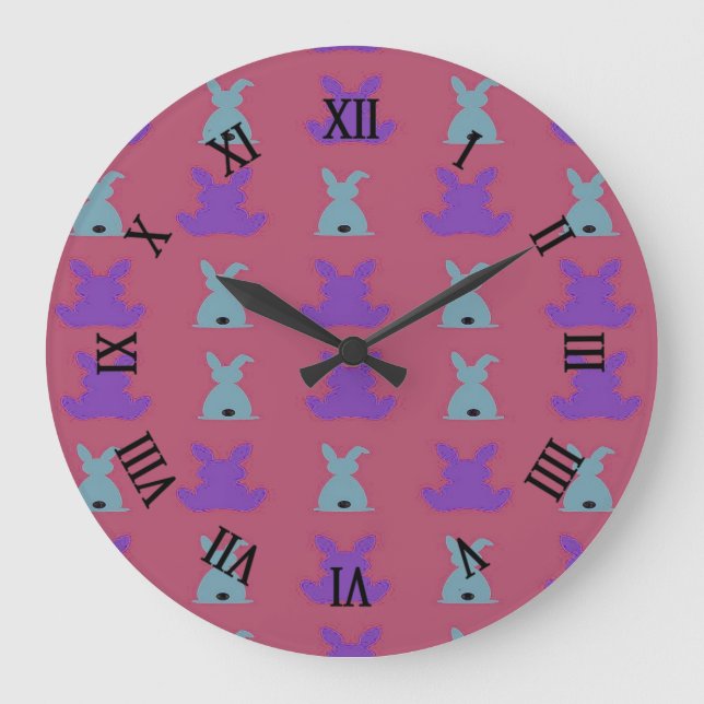 easter bunnies pattern large clock (Front)