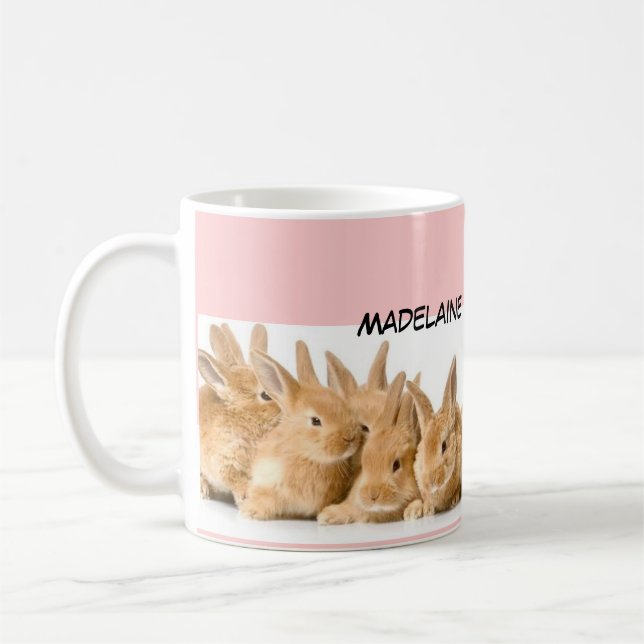 Easter Bunnies Pink Personalised Coffee Mug (Left)