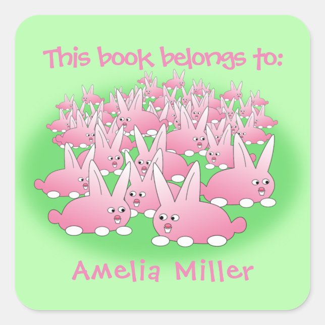 Easter Bunnies Spring Design Bookplate Sticker (Front)