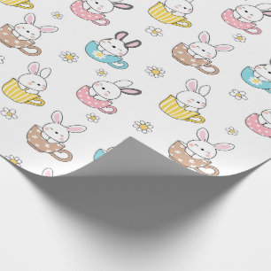 Easter Bunnies Tea Cups and Daisies  Wrapping Paper
