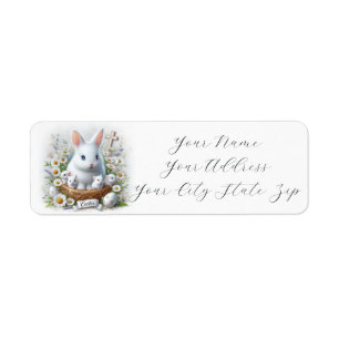 Easter Bunnies, Wildflowers and a Cross Return Address Label