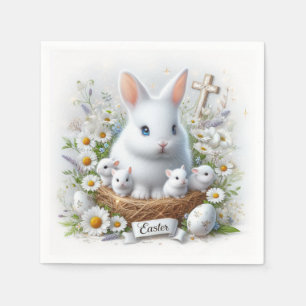 Easter Bunnies with Babies, Eggs, Daisies Napkin