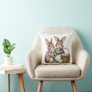 Easter Bunnies With Basket Cushion