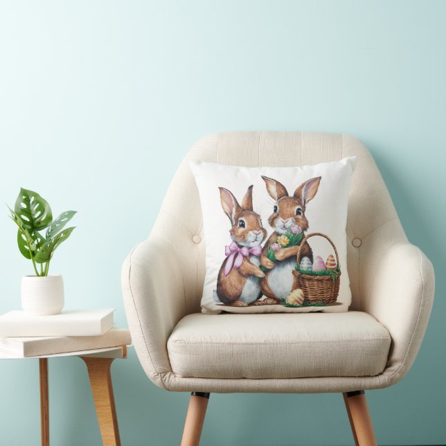 Easter Bunnies With Basket Cushion (Chair)