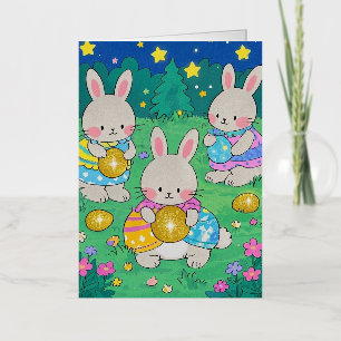 Easter Bunnies with Easter Eggs  Foil Greeting Card