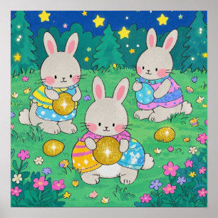 Easter Bunnies with Easter Eggs Poster