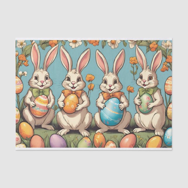 Easter Bunnies with Painted Eggs  Tissue Paper (Front)