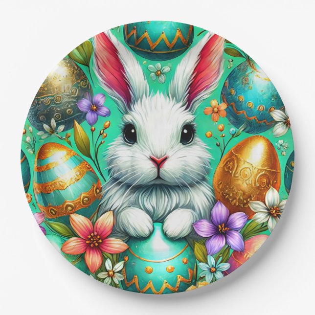 EASTER BUNNY 3D ~ Alcohol Inks ~  Paper Plate (Front)