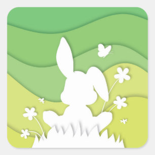 Easter bunny 3d cartoon spring nature square sticker