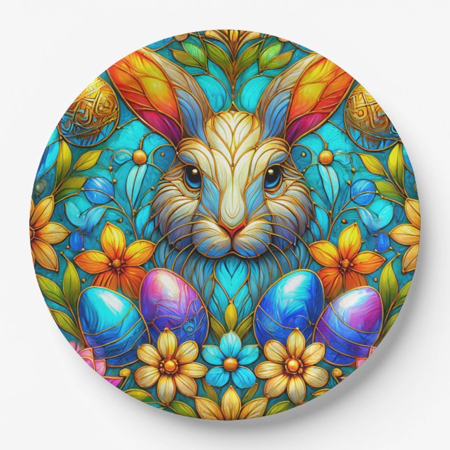 EASTER BUNNY 3D ~ Multicoloured ~  Paper Plate (Front)