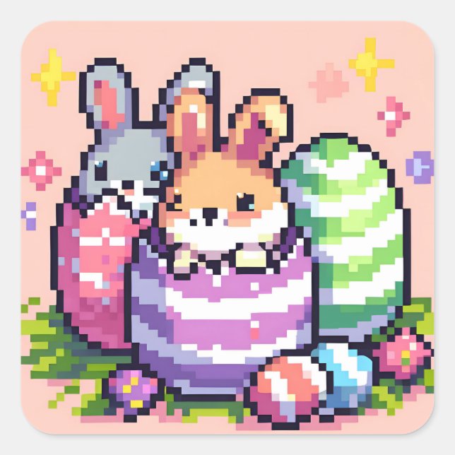 Easter bunny 8 bit pixel art square sticker (Front)