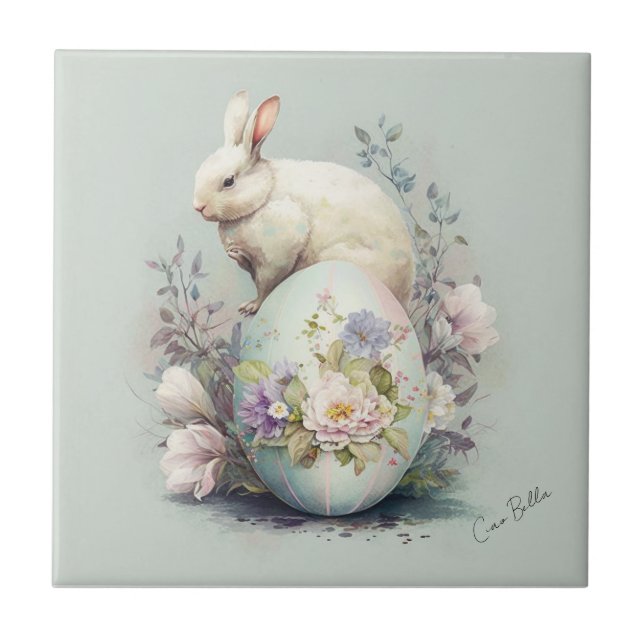 Easter Bunny amongst Blooms  Ceramic Tile (Front)