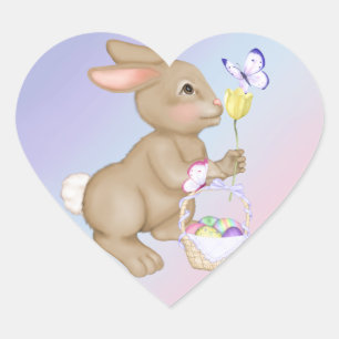 Easter Bunny and Basket Heart Sticker