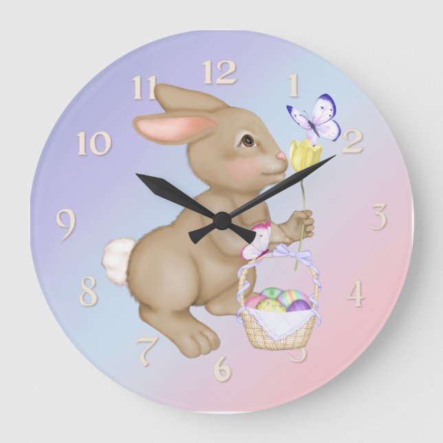 Easter Bunny and Basket Large Clock (Front)