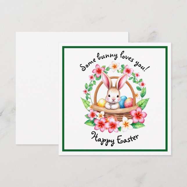 Easter bunny and basket of eggs holiday card (Front/Back)
