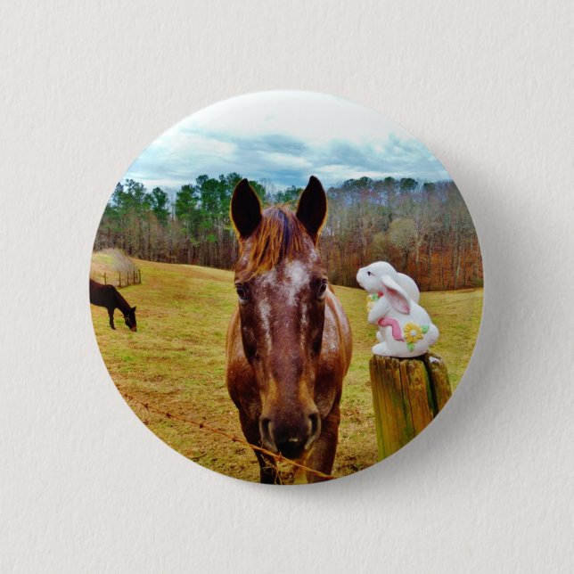 Easter Bunny and Brown horse 6 Cm Round Badge (Front)
