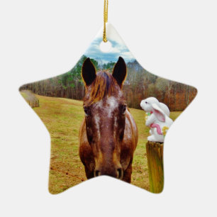Easter Bunny and Brown horse Ceramic Tree Decoration