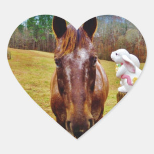 Easter Bunny and Brown horse Heart Sticker