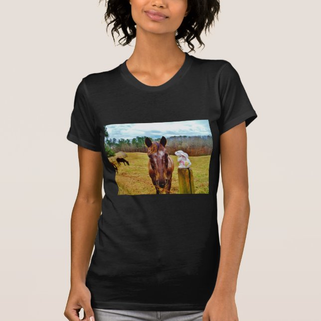 Easter Bunny and Brown horse T-Shirt (Front)