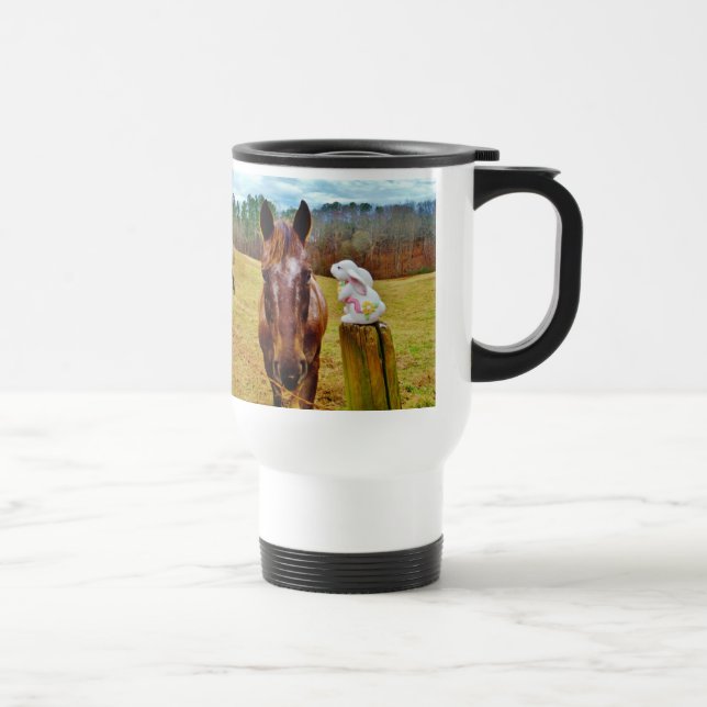 Easter Bunny and Brown horse Travel Mug (Right)