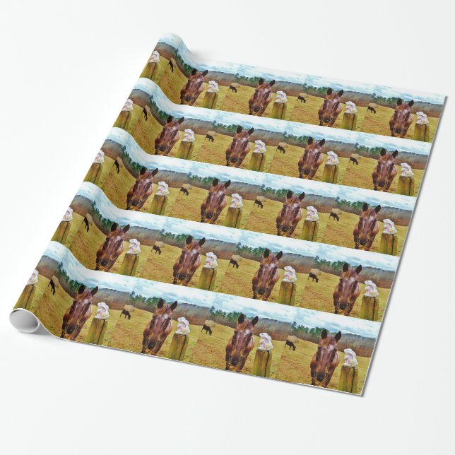Easter Bunny and Brown horse Wrapping Paper (Unrolled)
