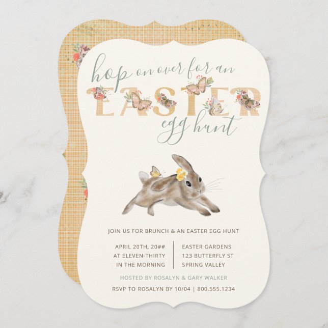 Easter Bunny and Butterfly Brunch and Egg Hunt Invitation (Front/Back)