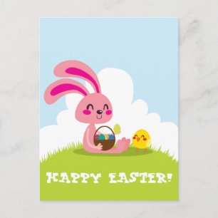 Easter Bunny and Chick Holiday Postcard