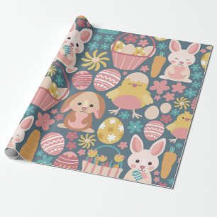 Easter Bunny and Chick Pattern Wrapping Paper