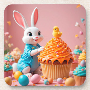 Easter Bunny and Chick with Colourful Cupcakes Coaster