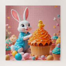 Easter Bunny and Chick with Colourful Cupcakes